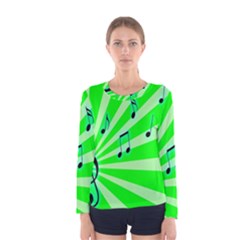 Music Notes Light Line Green Women s Long Sleeve Tee