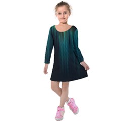 Lines Light Shadow Vertical Aurora Kids  Long Sleeve Velvet Dress by Mariart