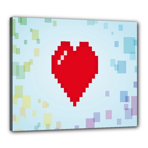 Red Heart Love Plaid Red Blue Canvas 24  X 20 