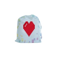 Red Heart Love Plaid Red Blue Drawstring Pouches (small)  by Mariart