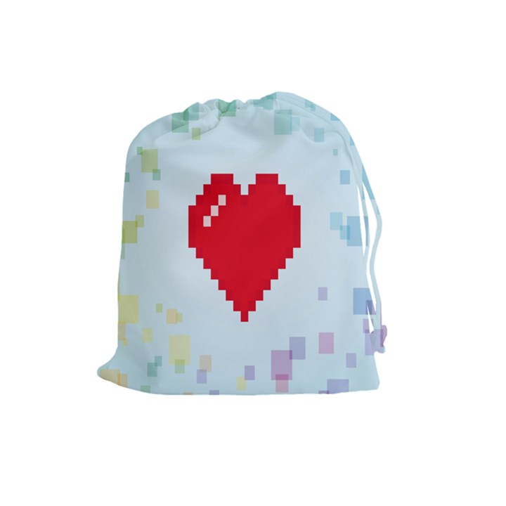 Red Heart Love Plaid Red Blue Drawstring Pouches (Large) 