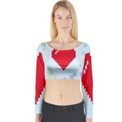 Red Heart Love Plaid Red Blue Long Sleeve Crop Top by Mariart