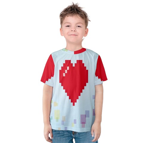 Red Heart Love Plaid Red Blue Kids  Cotton Tee by Mariart