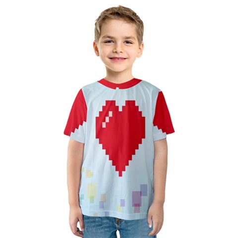 Red Heart Love Plaid Red Blue Kids  Sport Mesh Tee by Mariart