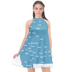 Peta Anggota City Blue Eropa Halter Neckline Chiffon Dress  by Mariart