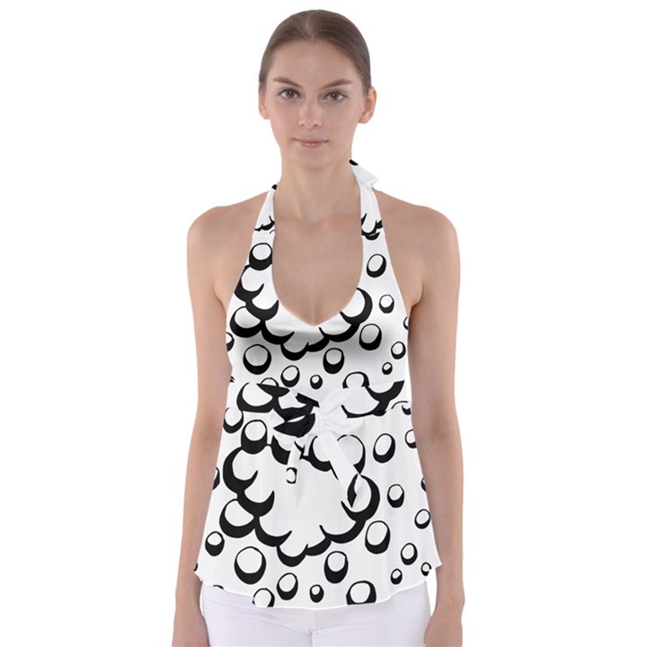 Splash Bubble Black White Polka Circle Babydoll Tankini Top