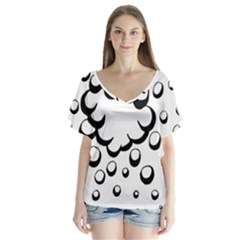 Splash Bubble Black White Polka Circle Flutter Sleeve Top by Mariart