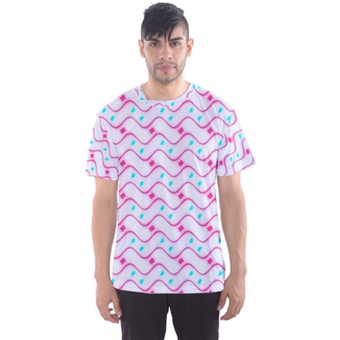 Squiggle Red Blue Milk Glass Waves Chevron Wave Pink Men s Sport Mesh Tee by Mariart