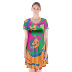 Abstract Art Short Sleeve V-neck Flare Dress by ValentinaDesign