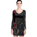 Abstract design Long Sleeve Velvet Bodycon Dress View1