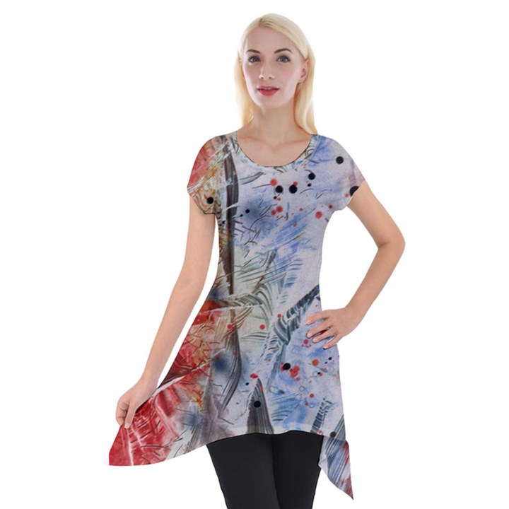 Abstract design Short Sleeve Side Drop Tunic