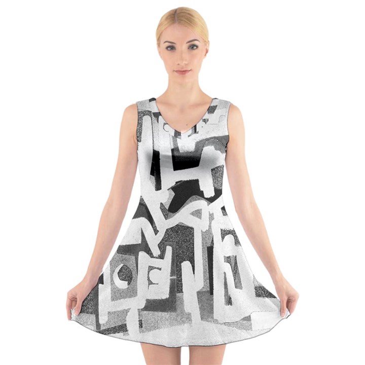 Abstract art V-Neck Sleeveless Skater Dress