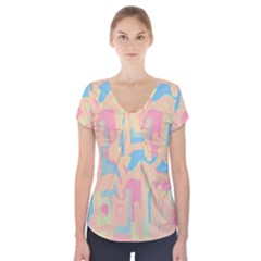 Abstract art Short Sleeve Front Detail Top