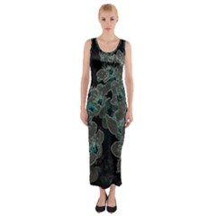 Glowing Flowers In The Dark C Fitted Maxi Dress