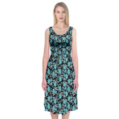 Roses Pattern Midi Sleeveless Dress