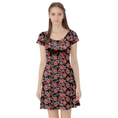 Roses Pattern Short Sleeve Skater Dress by Valentinaart