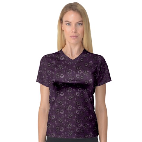 Roses Pattern Women s V-neck Sport Mesh Tee by Valentinaart