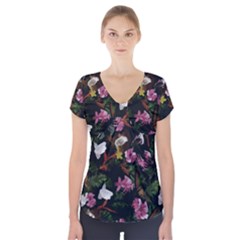 Tropical Pattern Short Sleeve Front Detail Top by Valentinaart