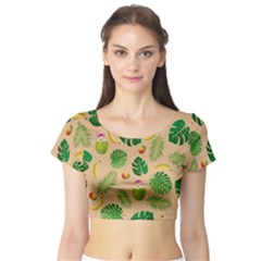 Tropical pattern Short Sleeve Crop Top (Tight Fit)