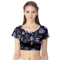 Tropical pattern Short Sleeve Crop Top (Tight Fit)