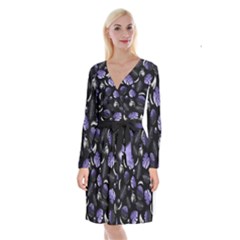 Tropical pattern Long Sleeve Velvet Front Wrap Dress