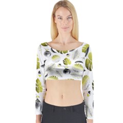 Tropical Pattern Long Sleeve Crop Top