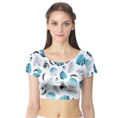 Tropical Pattern Short Sleeve Crop Top (tight Fit) by Valentinaart