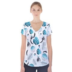 Tropical Pattern Short Sleeve Front Detail Top by Valentinaart