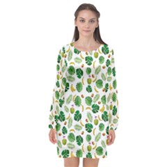 Tropical pattern Long Sleeve Chiffon Shift Dress 