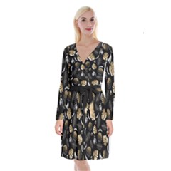 Tropical Pattern Long Sleeve Velvet Front Wrap Dress by Valentinaart