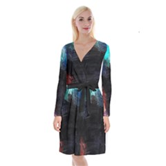 Paint Strokes And Splashes                  Long Sleeve Velvet Front Wrap Dress by LalyLauraFLM