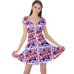 Happy 4th Of July Theme Pattern Cap Sleeve Dresses by dflcprintsclothing