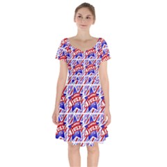 Happy 4th Of July Theme Pattern Short Sleeve Bardot Dress by dflcprintsclothing