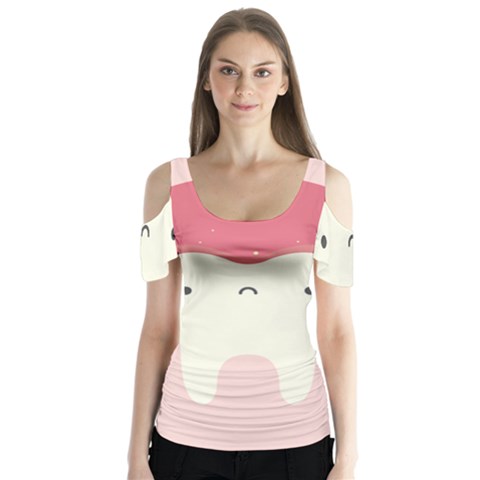 Sad Tooth Pink Butterfly Sleeve Cutout Tee  by Mariart