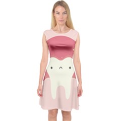 Sad Tooth Pink Capsleeve Midi Dress by Mariart