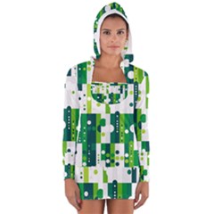 Generative Art Experiment Rectangular Circular Shapes Polka Green Vertical Women s Long Sleeve Hooded T-shirt by Mariart