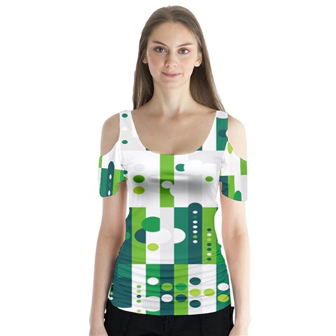 Generative Art Experiment Rectangular Circular Shapes Polka Green Vertical Butterfly Sleeve Cutout Tee  by Mariart