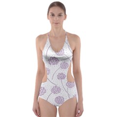 Purple Tulip Flower Floral Polkadot Polka Spot Cut-out One Piece Swimsuit by Mariart