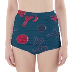 Zodiac Signs Planets Blue Red Space High-waisted Bikini Bottoms