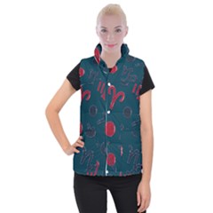 Zodiac Signs Planets Blue Red Space Women s Button Up Puffer Vest
