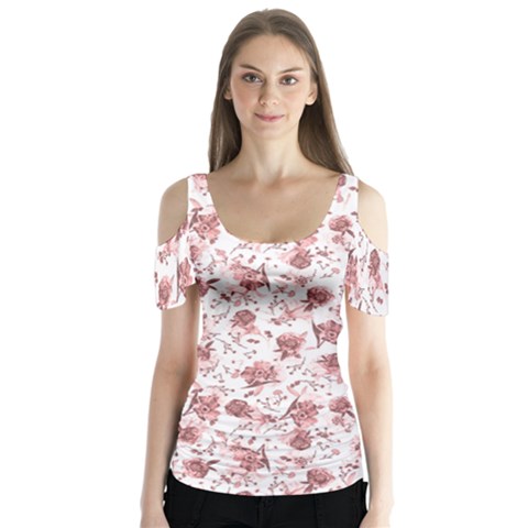 Floral Pattern Butterfly Sleeve Cutout Tee  by ValentinaDesign