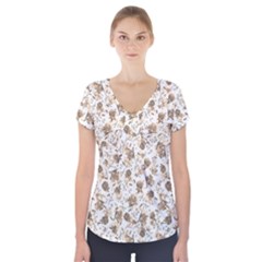 Floral Pattern Short Sleeve Front Detail Top by ValentinaDesign