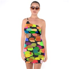 Colorful Paint On A Black Background         One Shoulder Ring Trim Bodycon Dress by LalyLauraFLM