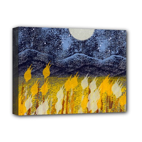 Blue And Gold Landscape With Moon Deluxe Canvas 16  X 12   by digitaldivadesigns