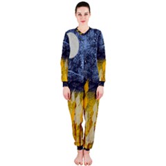 Blue And Gold Landscape With Moon Onepiece Jumpsuit (ladies)  by digitaldivadesigns