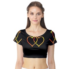 Heart Gold Black Background Love Short Sleeve Crop Top (tight Fit)