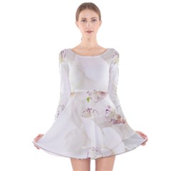 Orchids Flowers White Background Long Sleeve Velvet Skater Dress by Nexatart