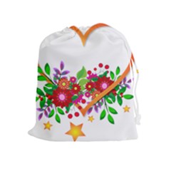 Heart Flowers Sign Drawstring Pouches (extra Large) by Nexatart