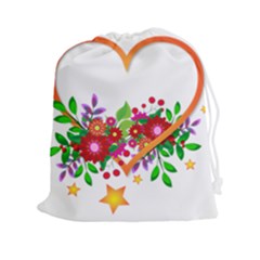 Heart Flowers Sign Drawstring Pouches (XXL)