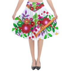 Heart Flowers Sign Flared Midi Skirt